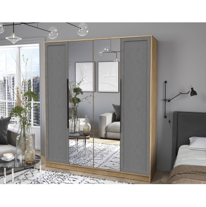 Шкаф распашной Тренд КТ-Ш4 (з) (Дуб золотой ЛДСП/ Дуб серый ЛМДФ) Ш1800 В2128 Г547